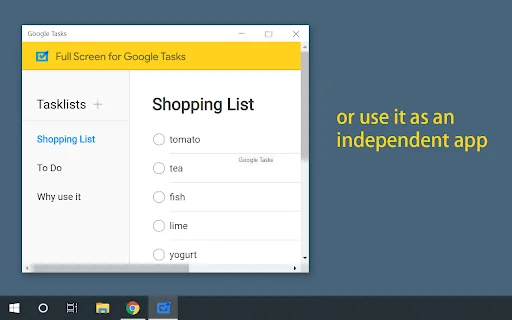 Full Screen for Google Tasks – Desktop App para sa PC - Screenshot 2